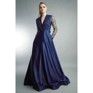 Basix Black Label Women's Jersey A-Line Gown Navy Size 10 $895